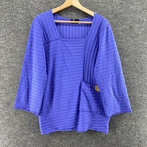 Fenini Blouse Women M Medium Blue Square Neck Long Sleeve Cotton Pockets Casual